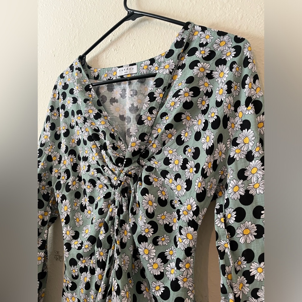 Sandro Green Floral Twist-Front Mini Dress - Picture 4 of 14